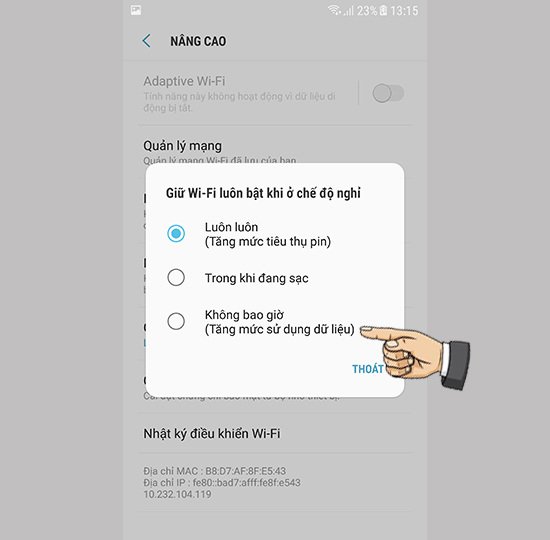 Chọn không báo giờ bật